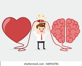 businessman connecting brain and heart interactions concept best teamwork