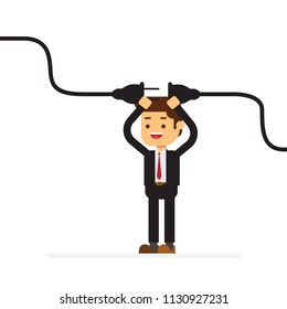 Businessman connecting a power cord