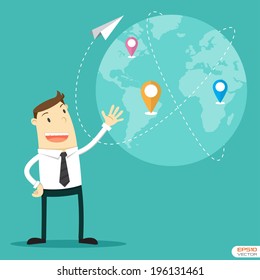 Businessman with connection plan. Vector illustration