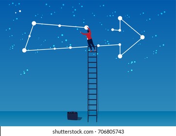 The businessman connects the stars into arrows