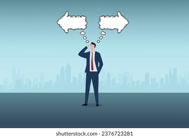 Empresario considerando la decisión. Difícil elección.