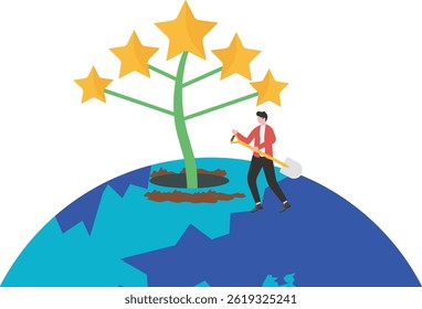Businessman considering how to achieve higher goals. Career growth or business goals,

