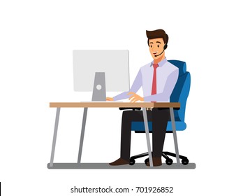 businessman consulting , concepts of client services and communication. call center service job character.,Vector illustration cartoon character