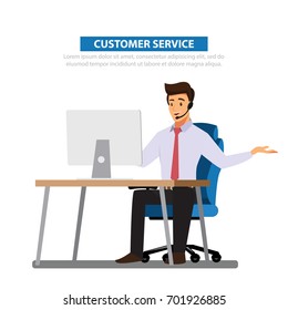 businessman consulting , concepts of client services and communication. call center service job character.,Vector illustration cartoon character