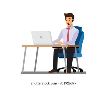 businessman consulting , concepts of client services and communication. call center service job character.,Vector illustration cartoon character