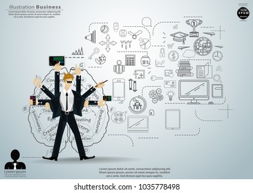 Businessman Contact communicate Technique idea and concept  Vector illustration
with cellphone,Tablet,Background plan business.