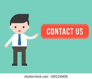 Businessman and contact us button, flat design material for website and business