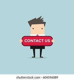 Businessman with contact us button. vector