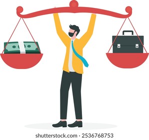 Businessman controls the balance of the scales, business concept, wb and articles design,vector  