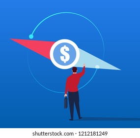 Businessman controls the compass