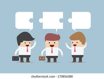 Businessman in conversation, Group of businessman with jigsaw 