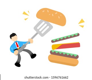 businessman cooking and eat burger fast food cartoon doodle flat design style vector illustration