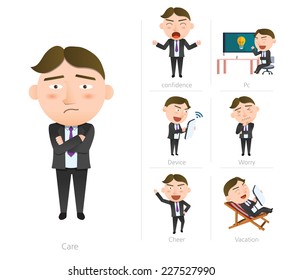 Businessman corporate life flat design 7set-employee