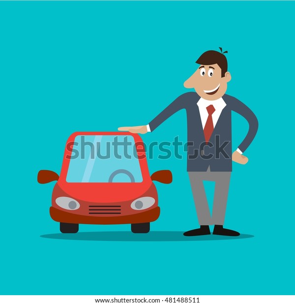 the businessman costs near car. vector\
illustration of cartoon