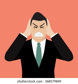 Businessman covering his ears with his hands. Vector illustration