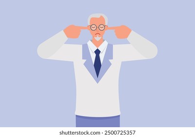 Businessman covering his ears with your hands. Character vector design. Flat illustration style.