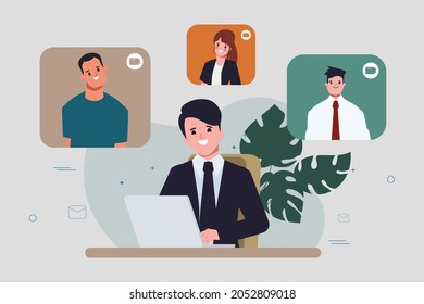 Businessman Co-working space Conference Communication infographic background flat design.