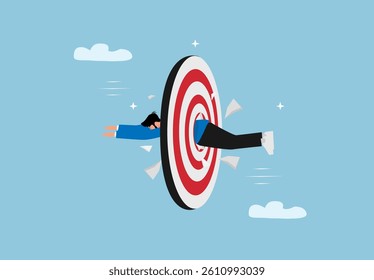 Businessman Crashing into Target. Symbol of Achievement and Business Goal Success