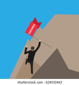 Businessman crawl up on mountain. Vector illustration. Flat design.