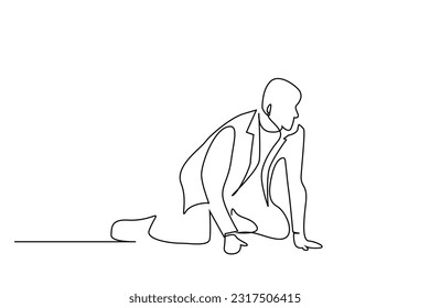 businessman crawling on the floor hoping begging shocked line art