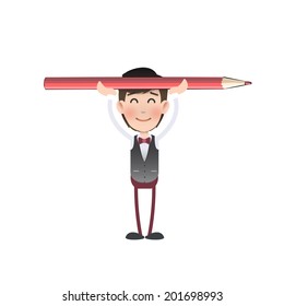 Businessman with crayons over white. Vector design.