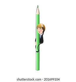 Businessman with crayons over white. Vector design.