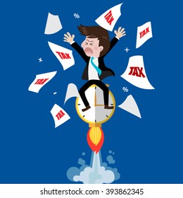 Businessman crazy  with  tax time.Vector illustration business cartoon concept.