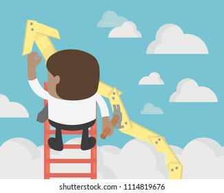 Businessman Create Stock Route Up By Oneself Ladder Against The Sky. Education And Success Concept