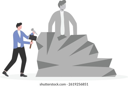 businessman creating the model of his statue. Business leadership and ego concept.


