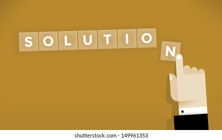 Businessman creating Solution word Idea - Finding business solution.