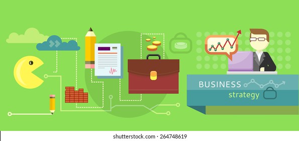 Businessman creative process. Creating business strategy plan, generating report. Man work with laptop and calendar schedule interface icons. Global business concept. Communication in global networks 