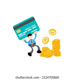 businessman and credit card finance service cartoon flat design illustration