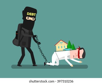 Businessman with credit problems. Man take debt. Business concept cartoon vector illustration. Vector