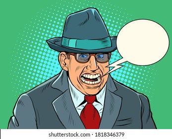 A businessman with a creepy smile. Fake joy. pop art retro vector illustration kitsch vintage drawing 50s 60s style