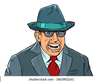 A businessman with a creepy smile. Fake joy. pop art retro vector illustration kitsch vintage drawing 50s 60s style