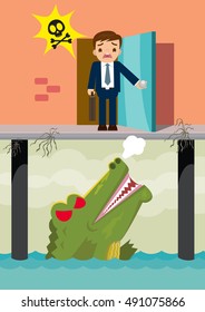 Businessman crisis with crocodile concept, vector illustration cartoon