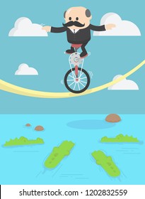 Businessman with a crocodile Businessman desperately trying to stop himself from falling 
