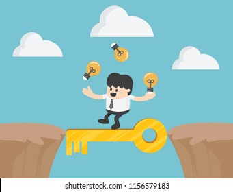 Businessman Cross the cliff with key to success illustration