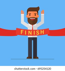 Businessman cross the finish line with word Finish