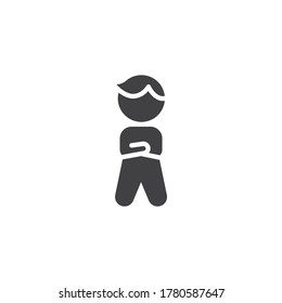 Businessman with crossed arms vector icon. filled flat sign for mobile concept and web design. Man is standing with hands folded glyph icon. Symbol, logo illustration. Vector graphics