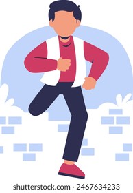 Businessman crossing a brick wall. Flat vector illustration