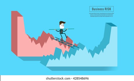 Businessman crossing from down graph to growth graph. Concept of risk of investment. flat character design and elements. vector illustration