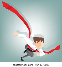 Businessman crossing finish line,Leadership business concept cartoon character illustration design