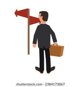 Businessman at a crossroads. Business solution, vector illustration