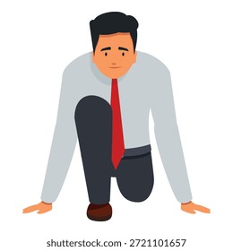 Businessman crouching down in starting position, preparing for new business venture