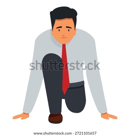 Businessman crouching down in starting position, preparing for new business venture