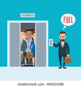 Businessman And Crowded Elevator