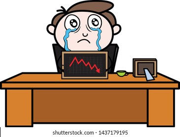 A Businessman Crying After See His Loss Graph - Office Businessman Employee Cartoon Vector Illustration
