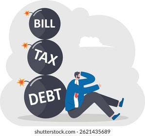 Businessman crying with debt tax, illustration vector cartoon

