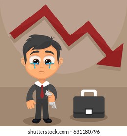 Businessman is crying. Income fell. Project failed. Manager is sad. Business failure vector illustration.